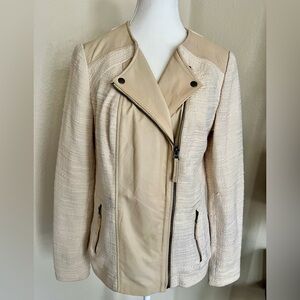Lucky Brand Cream and Blue Leather Jacket